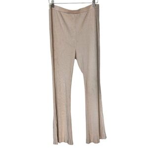 LETT Ribbed Knit Leggings Flared Beige XL High Rise Made in USA